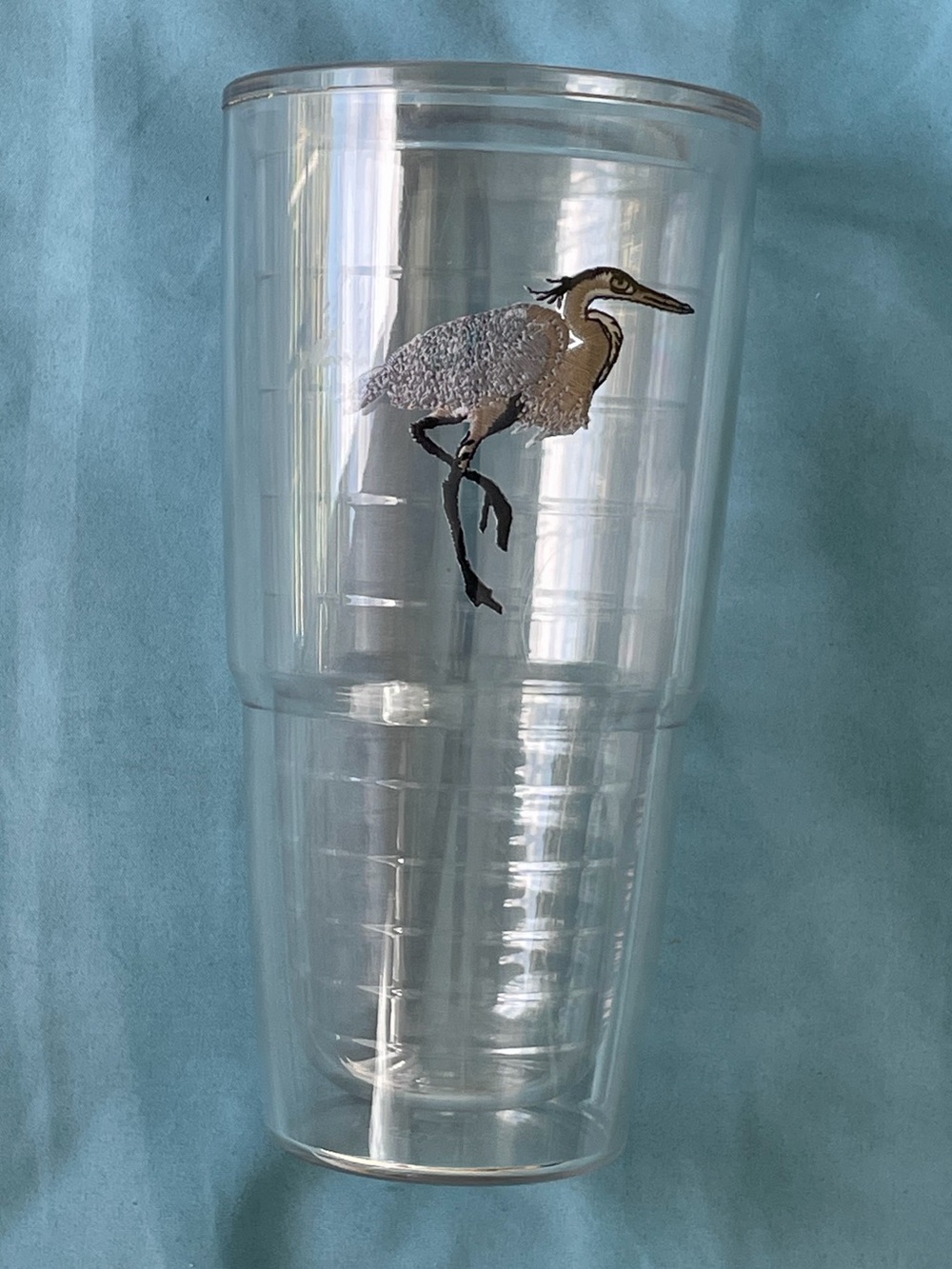 TERVIS 16 oz clear tumbler blue heron design double-wall insulated cup